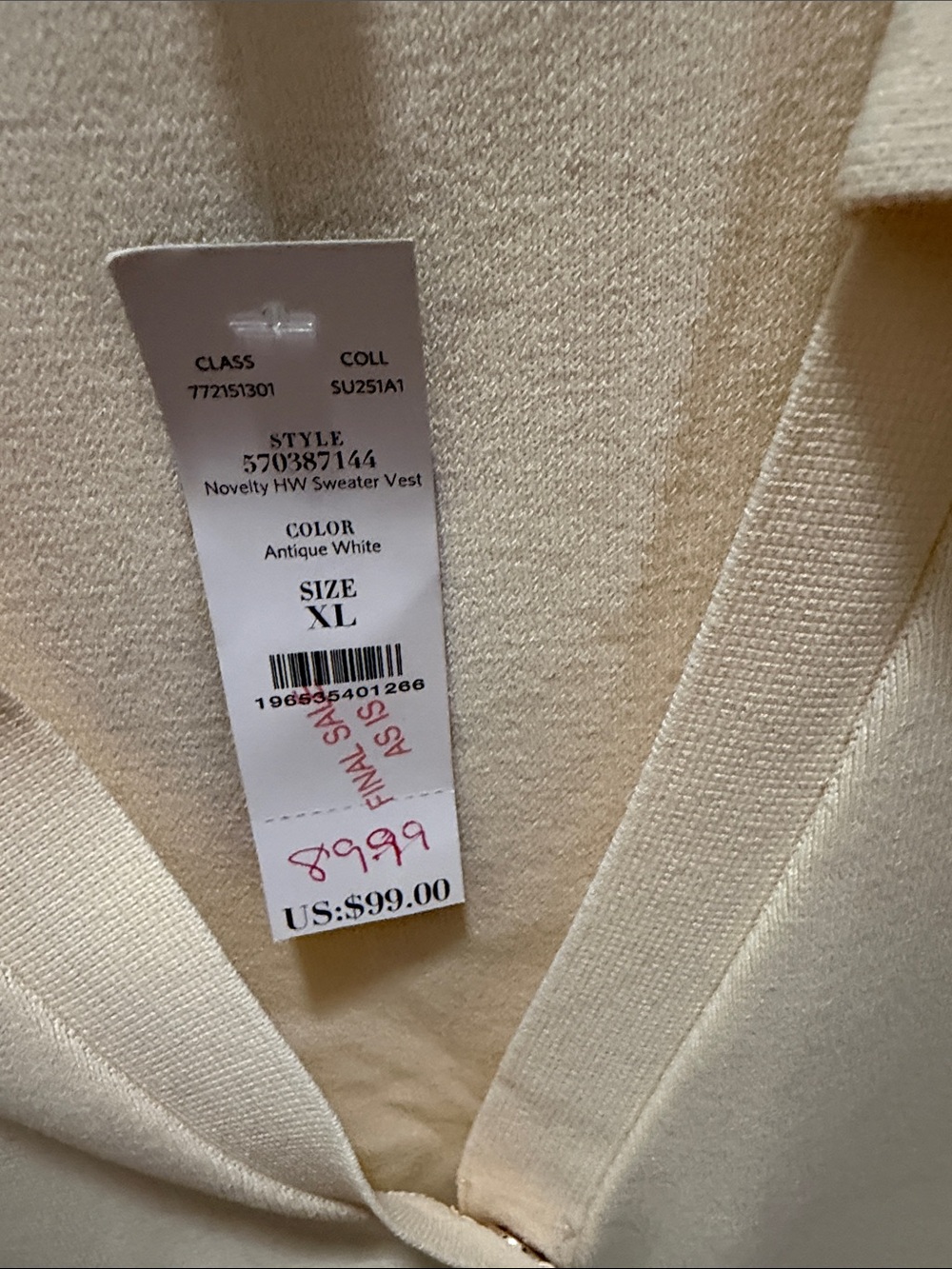 WHBM Sleeveless Collared Button-Front Top - Cream - Picture 4 of 4